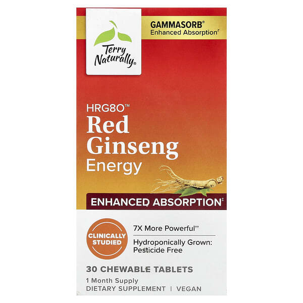 Terry Naturally, HRG80™ Red Ginseng Energy, 30 Chewable Tablets (100 mg per Tablet)