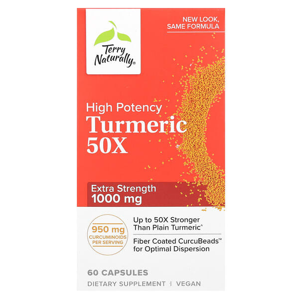 Terry Naturally, Turmeric 50X, High Potency, 60 Capsules (500 mg per Capsule)