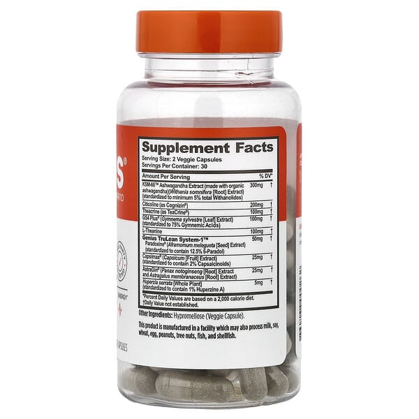 Alternative view of The Genius Brand, Burn, Caffeine-Free, 60 Veggie Capsules