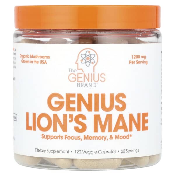 The Genius Brand, Genius Lion's Mane, 120 Veggie Capsules (600 mg per Capsule)