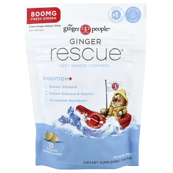 The Ginger People, Ginger Rescue®, Soft Ginger Lozenges, 30 Individually Wrapped Lozenges