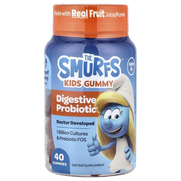 The Smurfs, Kids Gummy, Digestive Probiotic, Ages 3+, Smurf Berry, 40 Gummies