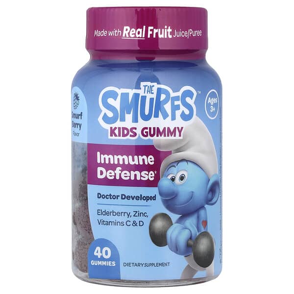The Smurfs, Kids Gummy, Immune Defense, Ages 3+, Smurf Berry, 40 Gummies