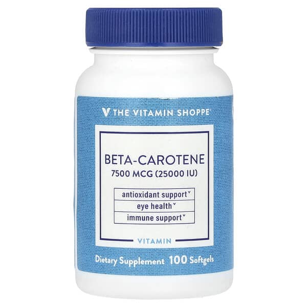 The Vitamin Shoppe, Beta-Carotene , 7,500 mcg (25,000 IU), 100 Softgels