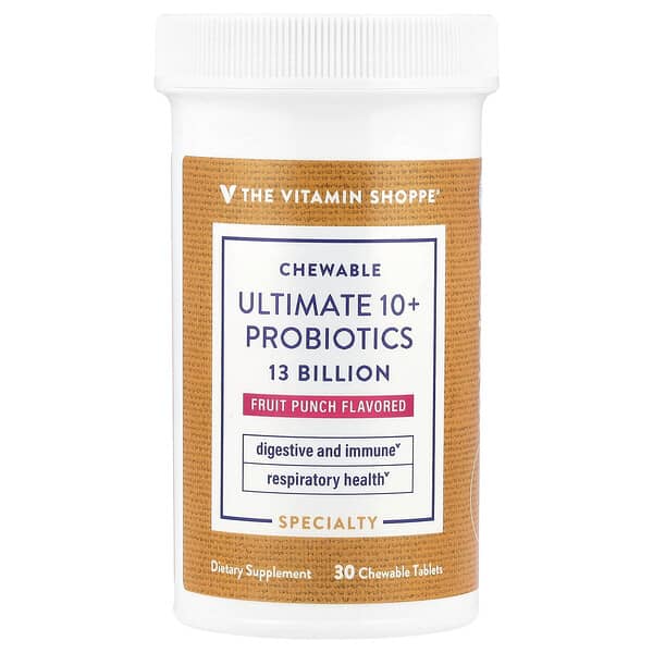 The Vitamin Shoppe, Chewable Ultimate 10+ Probiotics, Fruit Punch , 13 Billion , 30 Chewable Tablets