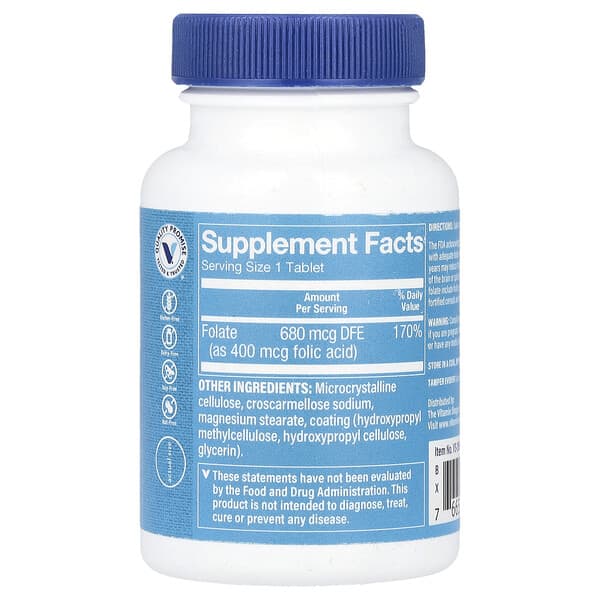 Alternative view of The Vitamin Shoppe, Folic Acid, 680 mcg DFE, 300 Tablets
