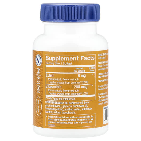 The Vitamin Shoppe, Lutein, 6 mg, 120 Softgels 2 The Vitamin Shoppe, Lutein, 6 mg, 120 Softgels - Ảnh 2
