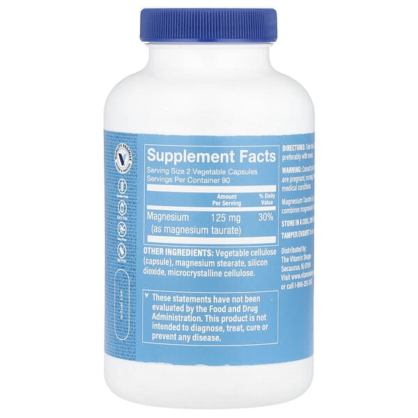 Alternative view of The Vitamin Shoppe, Magnesium Taurate, 180 Vegetable Capsules (62.5 mg per Capsule)