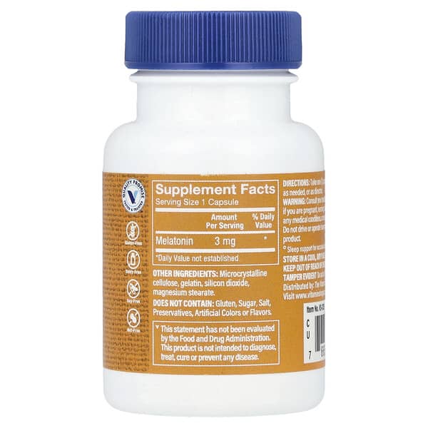 Alternative view of The Vitamin Shoppe, Melatonin, 3 mg, 60 Capsules