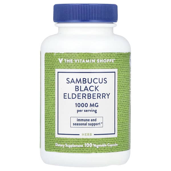 The Vitamin Shoppe, Sambucus Black Elderberry, 100 Vegetable Capsules (500 mg per Capsule)