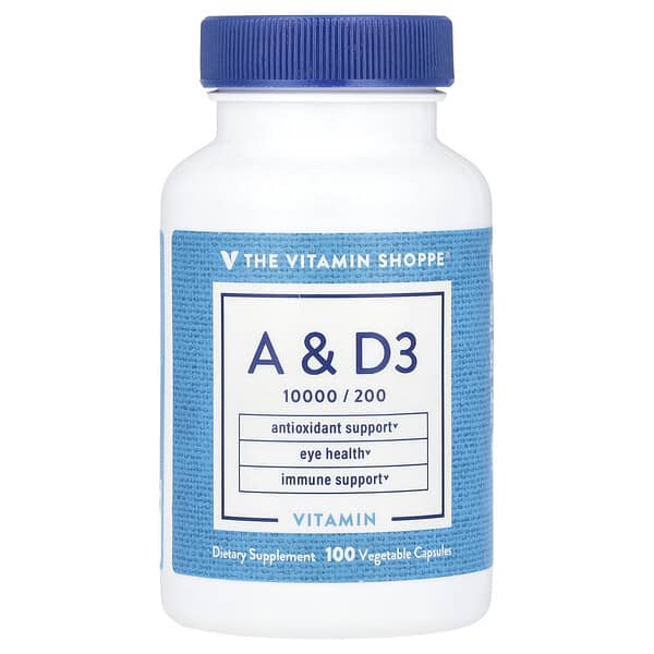 The Vitamin Shoppe, Vitamin A & D3, 100 Vegetable Capsules 5 The Vitamin Shoppe, Vitamin A & D3, 100 Vegetable Capsules