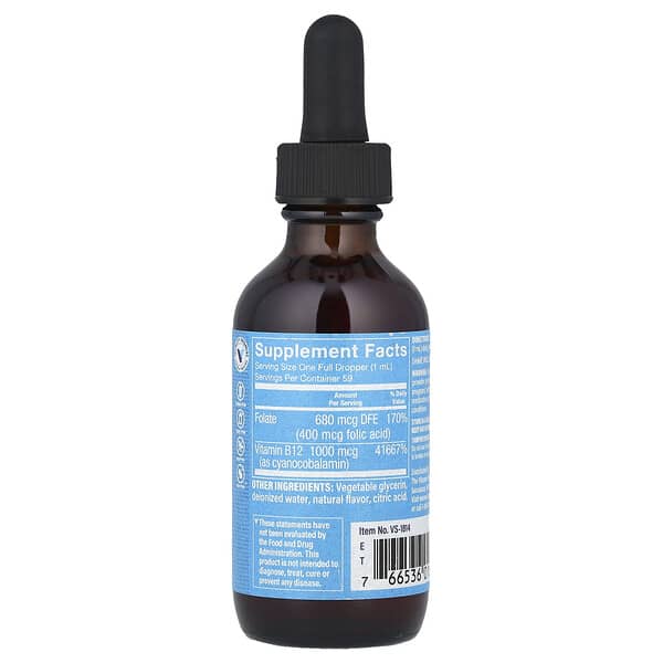 Alternative view of The Vitamin Shoppe, Vitamin B12 with Folic Acid, Raspberry, 2 fl oz (59 ml)