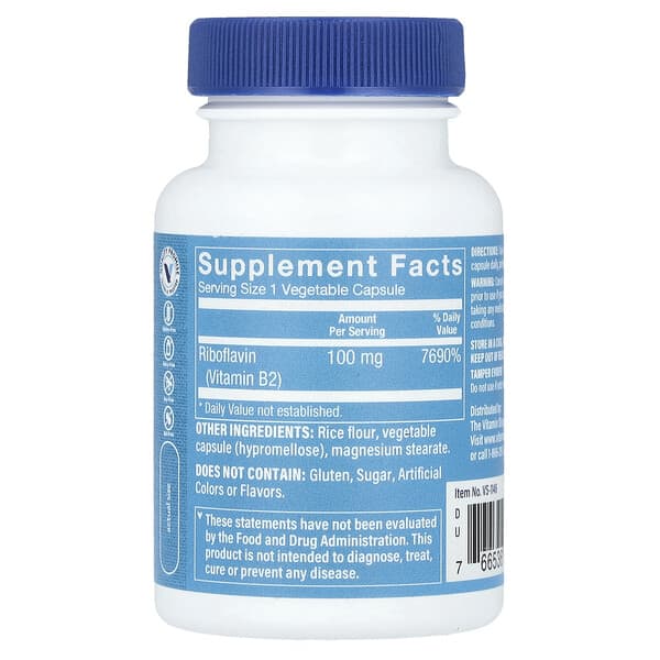 Alternative view of The Vitamin Shoppe, Vitamin B2 Riboflavin, 100 mg, 100 Vegetable Capsules