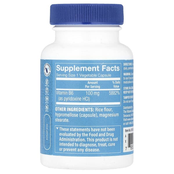 Alternative view of The Vitamin Shoppe, Vitamin B6 , 100 mg, 100 Vegetable Capsules