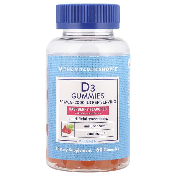 The Vitamin Shoppe, Vitamin D3 Gummies, Raspberry, 60 Gummies (25 mcg per Gummy)
