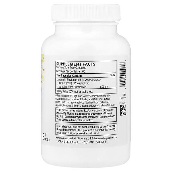 Alternative view of Thorne, Curcumin Phytosome, Sustained Release, 120 Capsules (250 mg per Capsule)