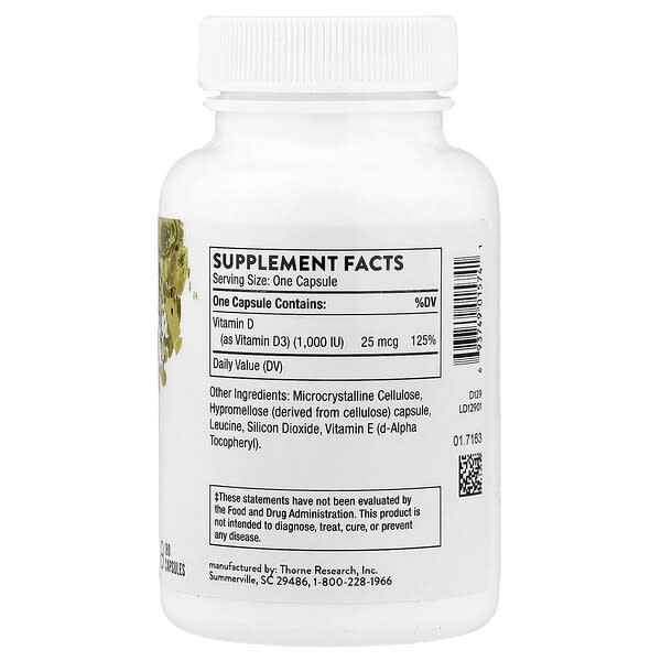 Alternative view of Thorne, D-1,000, 180 Capsules (25 mcg per Capsule)