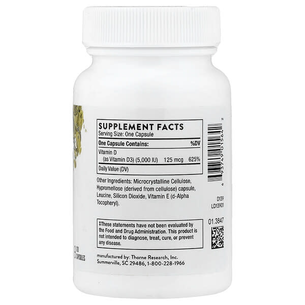 Alternative view of Thorne, D-5,000, 120 Capsules (125 mcg per Capsule)