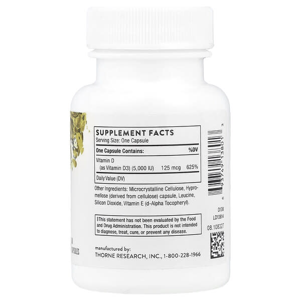 Alternative view of Thorne, D-5,000, 60 Capsules (125 mcg per Capsule)