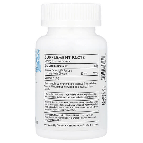 Alternative view of Thorne, Iron Bisglycinate, 60 Capsules (25 mg per Capsule)