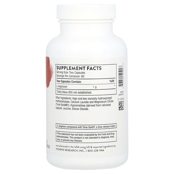 Alternative view of Thorne, L-Arginine, 120 Capsules (500 mg per Capsule)