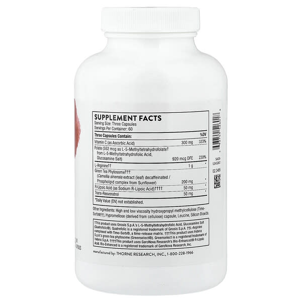Alternative view of Thorne, L-Arginine Plus with Nutrients for Added Support, 180 Capsules