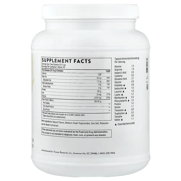 Alternative view of Thorne, Plant Protein, Vanilla, 1.39 lb (630 g)