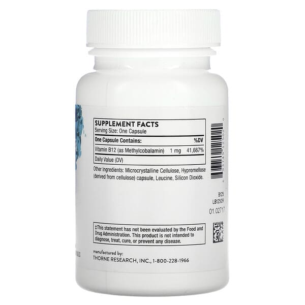 Alternative view of Thorne, Vitamin B12 as Methylcobalamin, 60 Capsules (1 mg per Capsule)