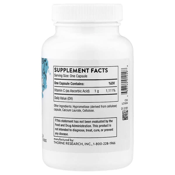 Alternative view of Thorne, Vitamin C as Ascorbic Acid, 60 Capsules (1 g per Capsule)