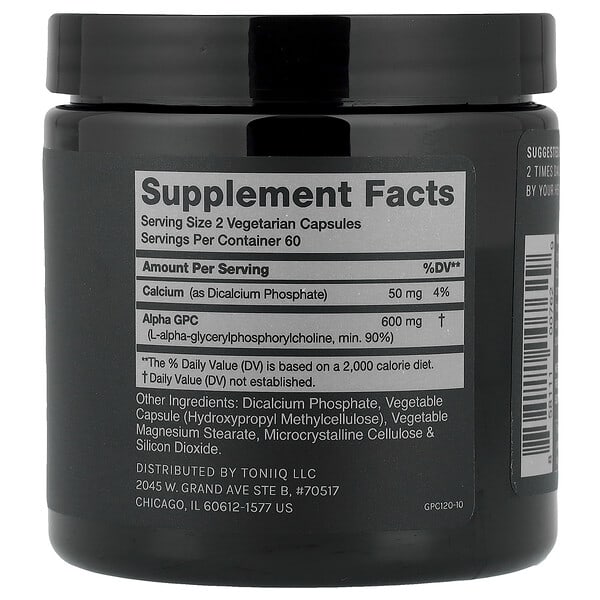 Alternative view of Toniiq, Alpha GPC, 120 Capsules