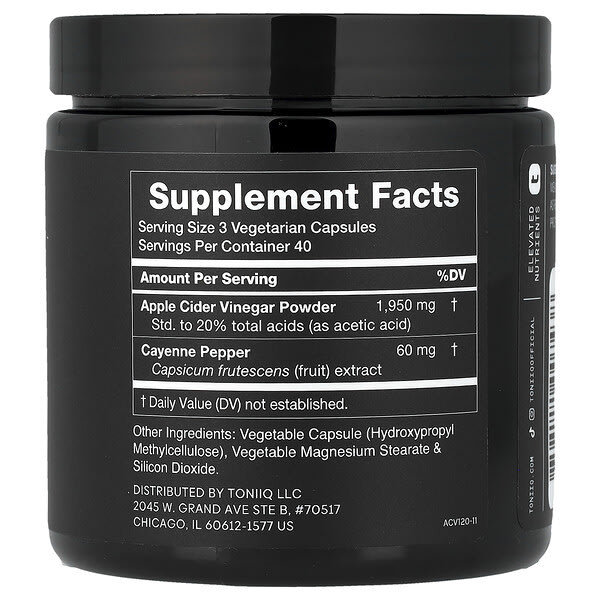 Alternative view of Toniiq, Apple Cider Vinegar 20%, 120 Capsules