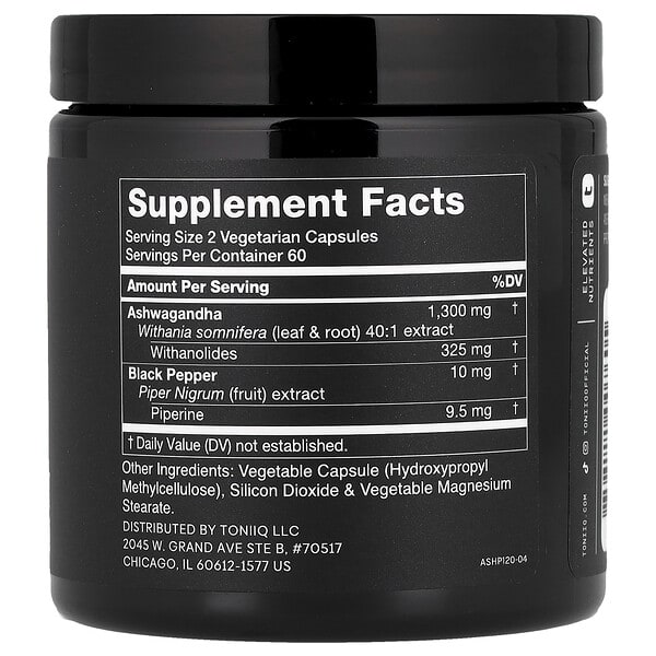 Alternative view of Toniiq, Ashwagandha+, 120 Capsules