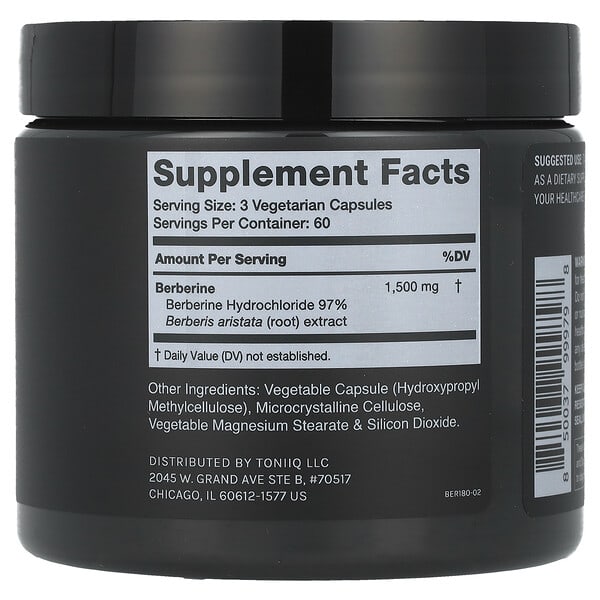 Alternative view of Toniiq, Berberine 1500, 180 Capsules (500 mg per Capsule)