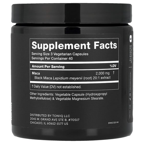 Alternative view of Toniiq, Black Maca 20:1, 120 Capsules (666 mg per Capsule)