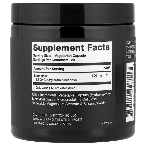 Alternative view of Toniiq, Bromelain, 120 Capsules (500 mg per Capsule)