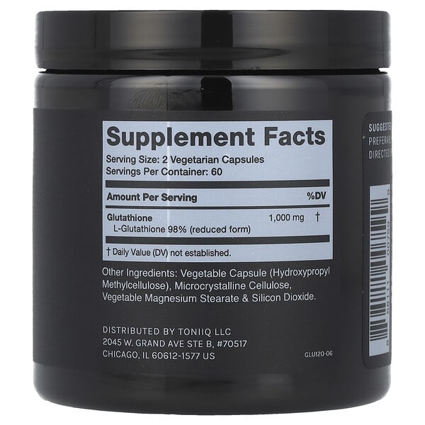 Alternative view of Toniiq, Glutathione, 120 Capsules (500 mg per Capsule)