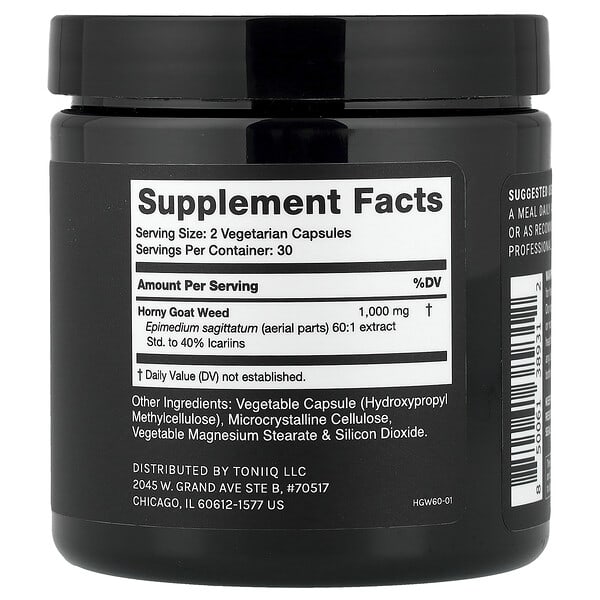 Alternative view of Toniiq, Horny Goat Weed, 60 Capsules (500 mg per Capsule)