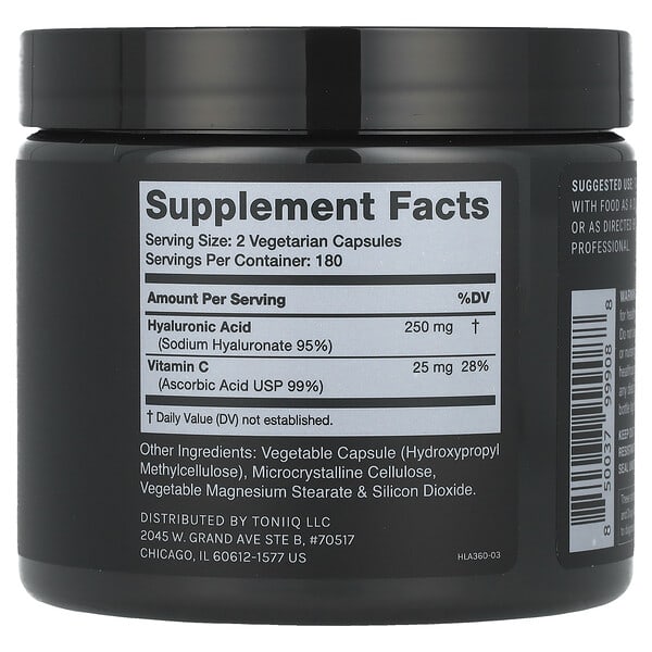 Alternative view of Toniiq, Hyaluronic Acid, 360 Capsules