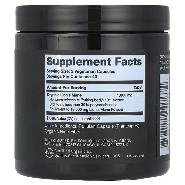 Alternative view of Toniiq, Lion's Mane, 120 Capsules (600 mg per Capsule)