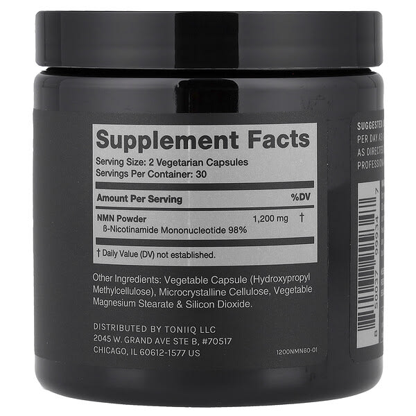 Alternative view of Toniiq, NMN 1200, 60 Capsules (600 mg per Capsule)