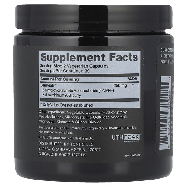 Alternative view of Toniiq, NMNH, Ultra High Purity, 60 Capsules (125 mg per Capsule)