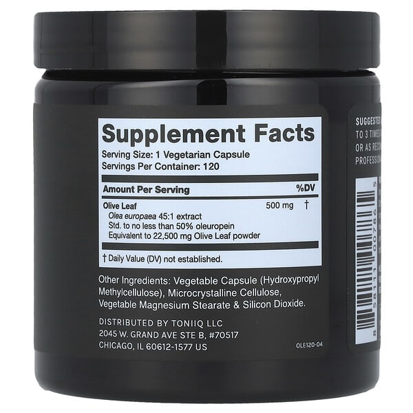 Alternative view of Toniiq, Olive Leaf, 120 Capsules (500 mg per Capsule)