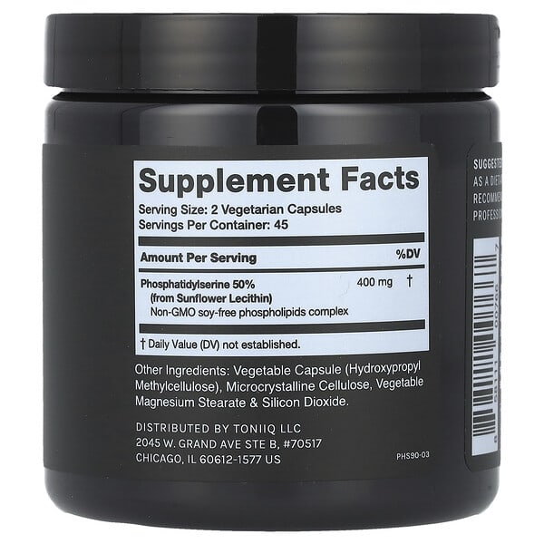 Alternative view of Toniiq, Phosphatidyl Serine, 90 Capsules (200 mg per Capsule)