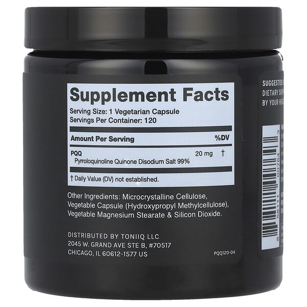 Alternative view of Toniiq, PQQ 20, 120 Capsules (20 mg per Capsule)