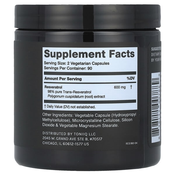 Alternative view of Toniiq, Resveratrol, 180 Capsules (300 mg per Capsule)