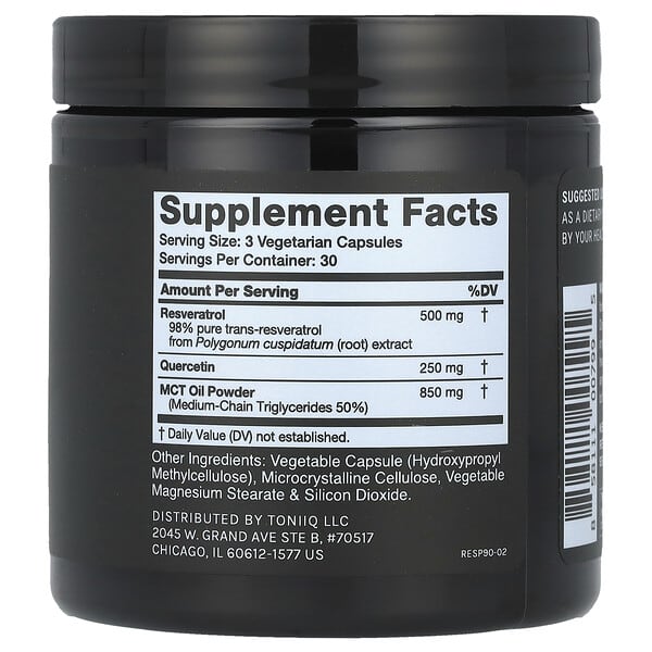 Alternative view of Toniiq, Resveratrol+, With Quercetin & MCT, 90 Capsules