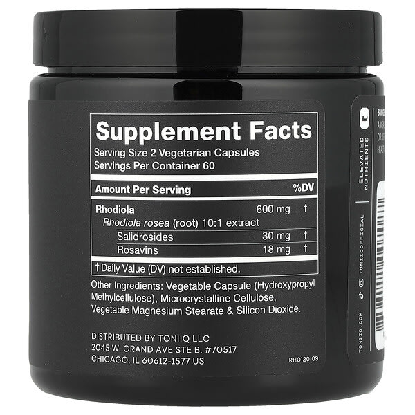 Alternative view of Toniiq, Rhodiola 5%, 120 Capsules (300 mg per Capsule)