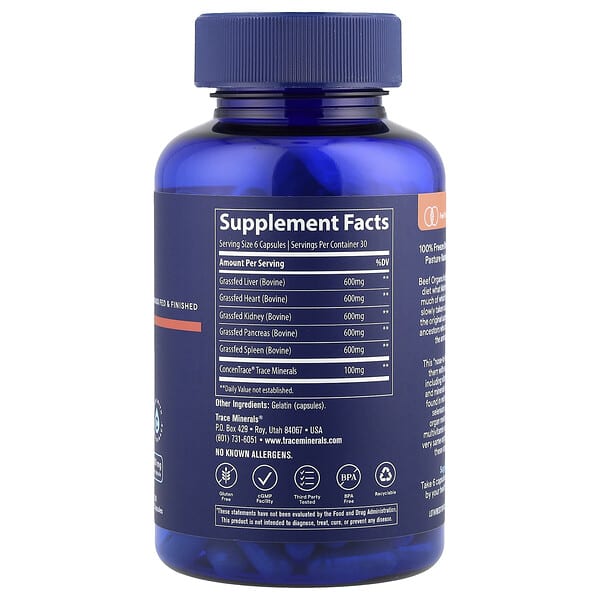 Alternative view of Trace, Beef Organs, 180 Capsules