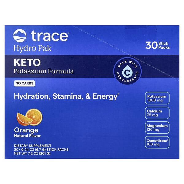 Trace, Hydro Pak Keto, Orange, 30 Stick Packs, 0.24 oz (6.7 g) Each