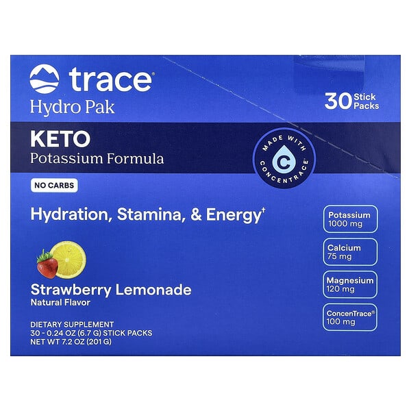 Trace, Hydro Pak Keto, Strawberry Lemonade, 30 Stick Packs, 0.24 oz (6.7 g) Each